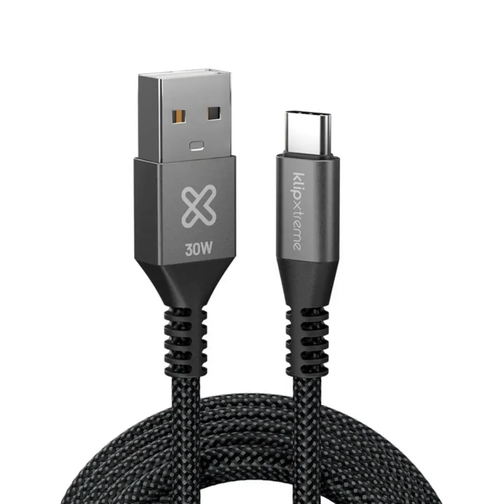 Klip Xtreme - USB cable - 24 pin USB-C - 9 pin USB Type A - 1.8 m - Black - 30W Braided Fast chargin