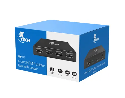 Xtech 4-port HDMI Splitter Box with power XHA-420
