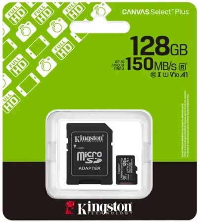 Kingston, Canvas Select Plus microSD 128GB, UHS-I U1 A1, Class 10, SDCS3/ 128GB  150MB/s