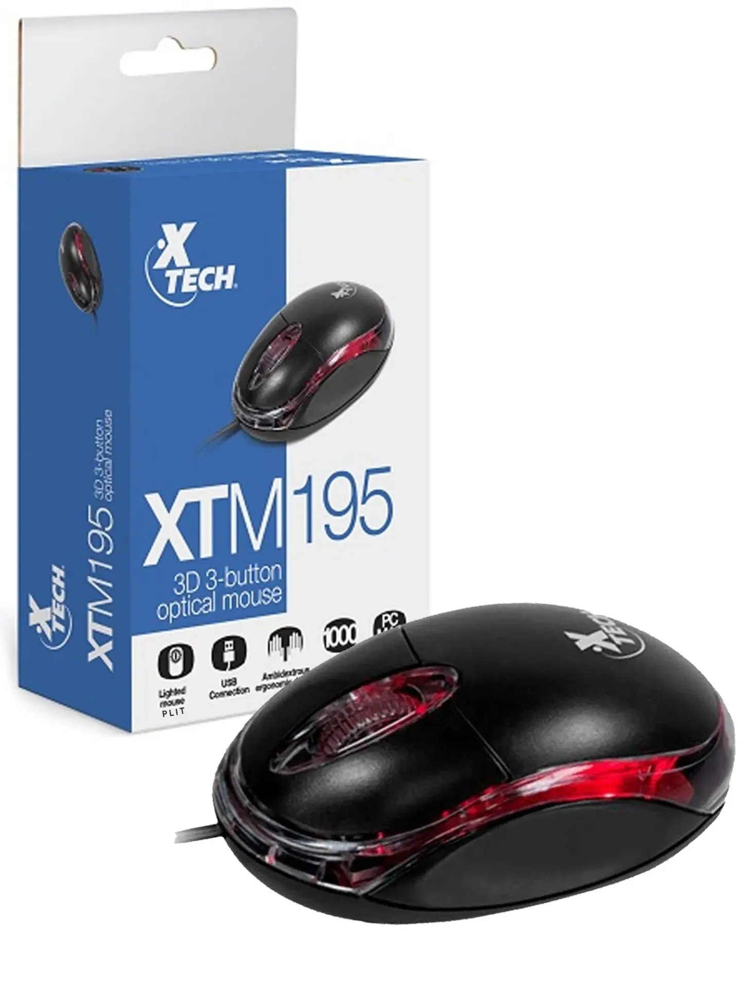 Mouse Xtech XTM-195 Optico USB 3 botones 1000DPI
