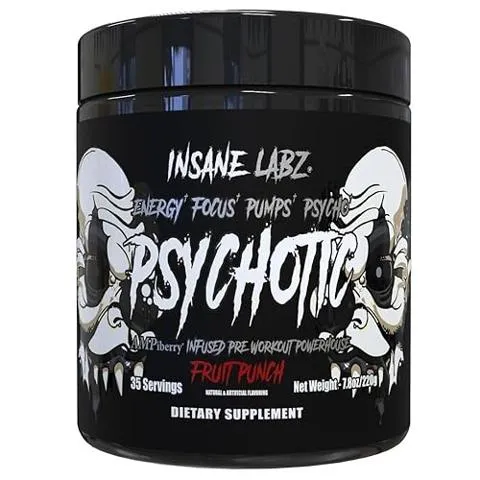 Insane Labz Psychotic Black Edition Mid Stimulant Pre Workout Powder, Energy Focus Pumps