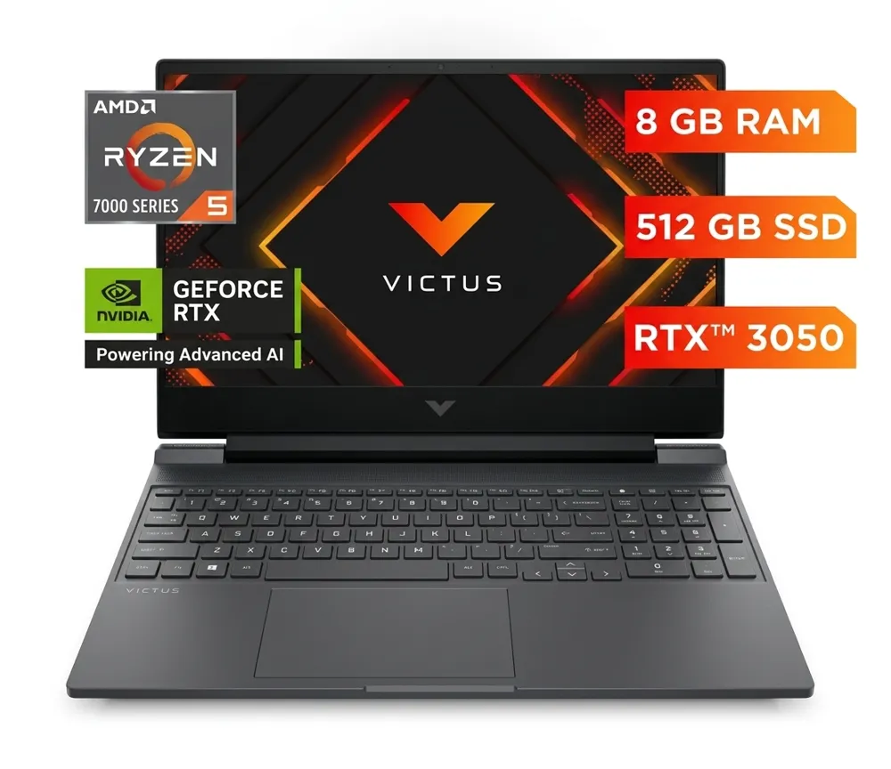 Laptop Gaming HP Victus, 15-fb3032la, 15.6" Ryzen 5-7535HS, 8GB RAM, 512GB SSD NVIDIA RTX 3050