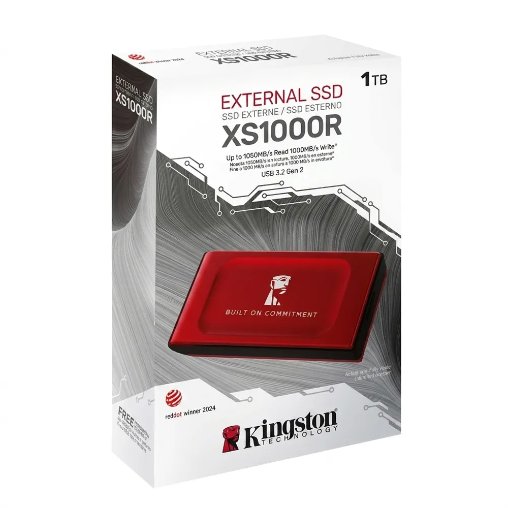 Unidad de Estado Sólido Externo Kingston XS1000 1TB SSD, USB 3.2 Gen 2, Rojo (SXS1000/1000G)