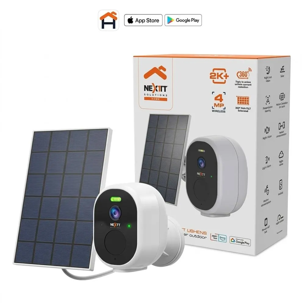Cámara de Seguridad Inalámbrica Nexxt Home 2K con Panel Solar Incluido, exteriores he interiores