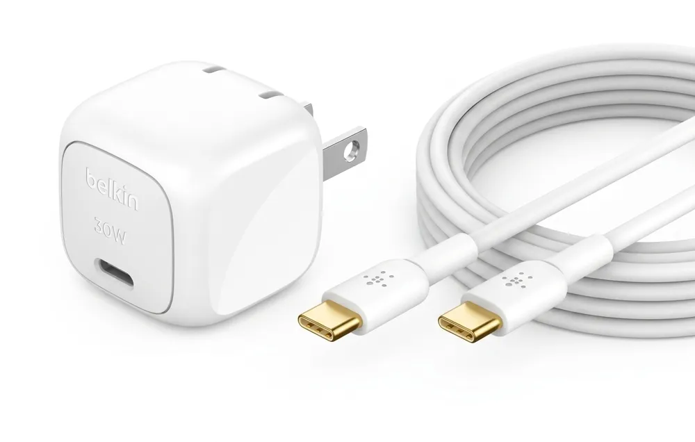 Cargador de Pared Belkin USB-C de 30W con Cable USB-C a USB-C (Blanco)