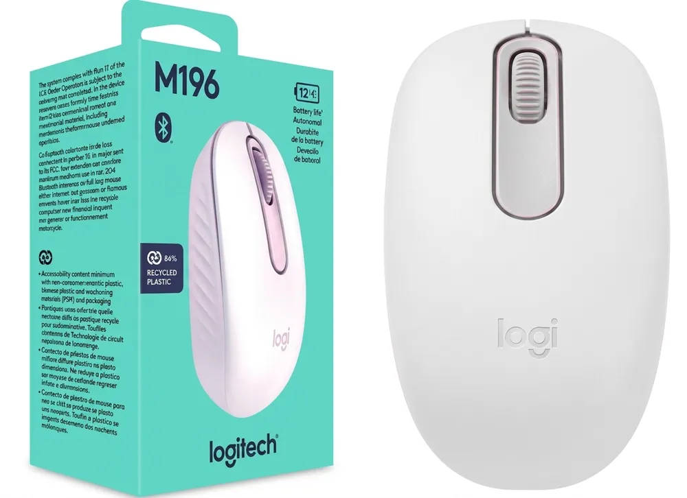 Mouse Inalámbrico Bluetooth Logitech M196, Diseño Ergonómico Compacto, Color Blanco