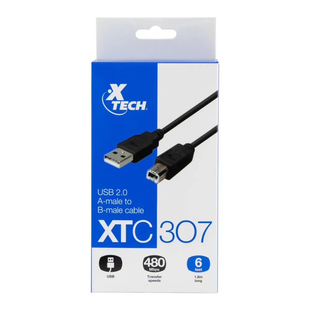 Xtech XTC-307 6FT USB 2.0 CABLE A-MALE TO B-MALE MOLDED